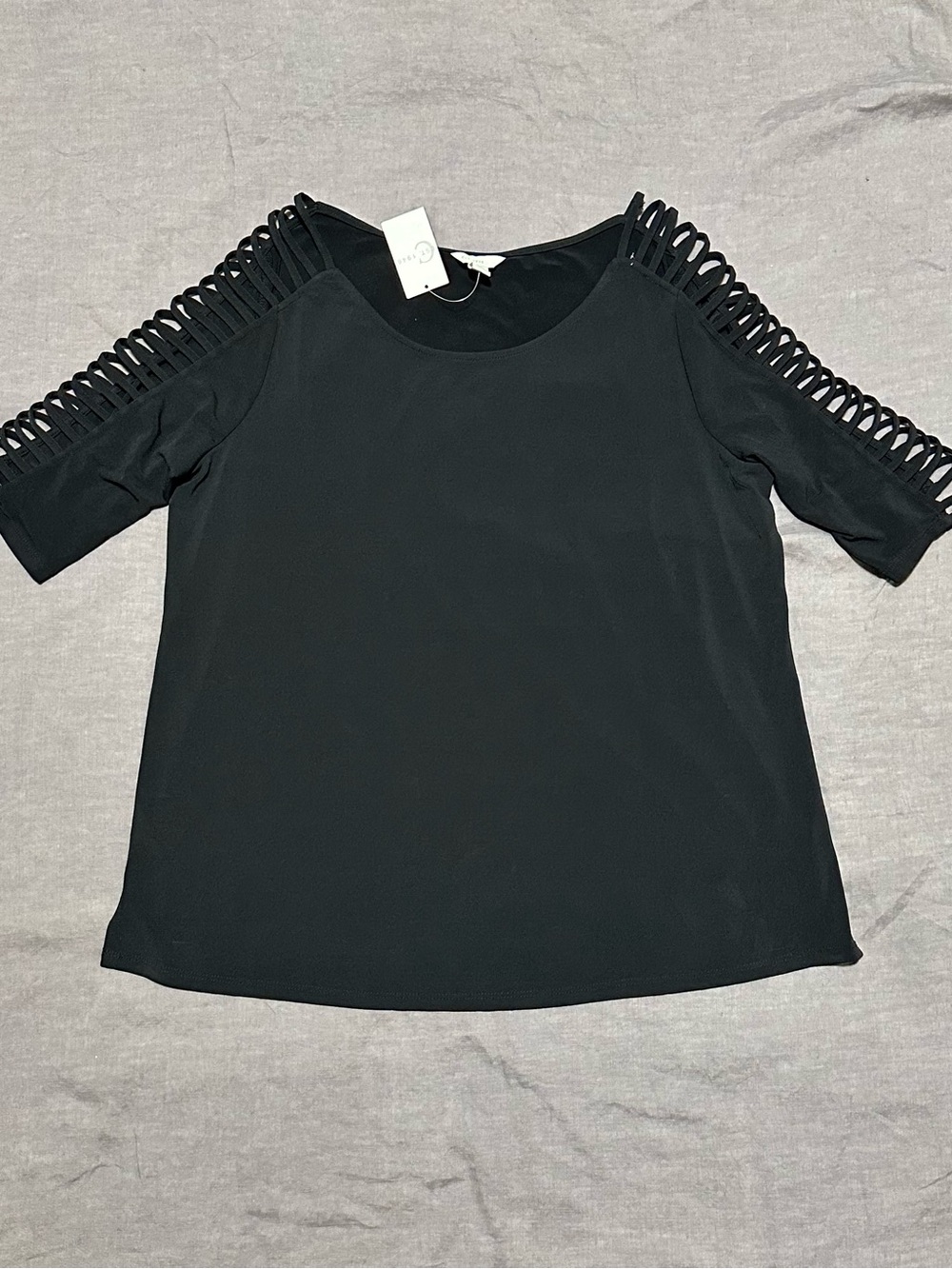 🆕 Cato Black Short Sleeve Top with Ladder Cutout Shoulders